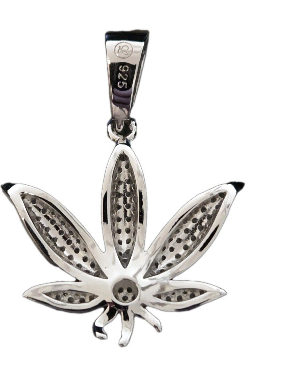 Moissanite Iced Out Marijuana Leaf Pendant 925 Sterling Silver NEW - Picture 5 of 10